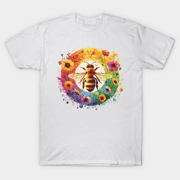 Bee and Flowers Rainbow T-Shirt by Heartsake